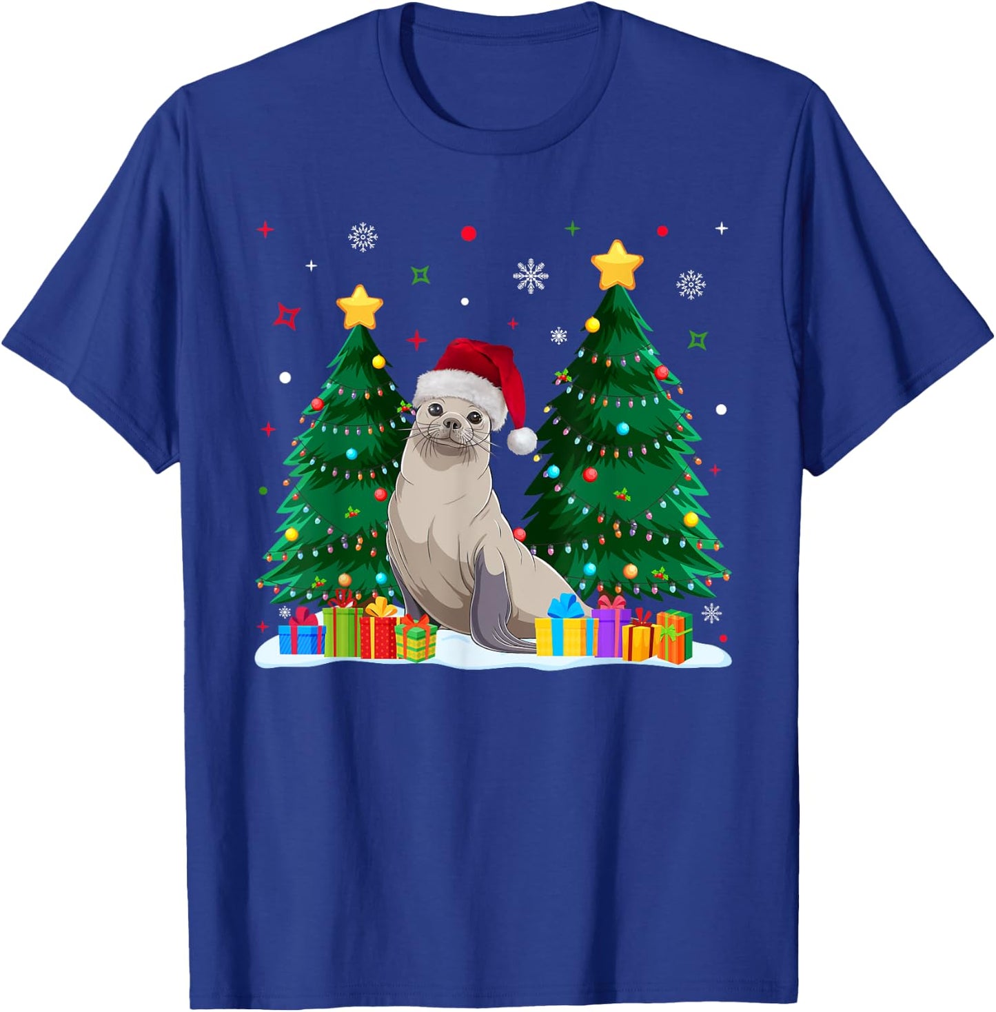 Funny Animal Lovers Seal Santa Hat Ugly Christmas Sweater T-Shirt - T-Shirt | Royal
