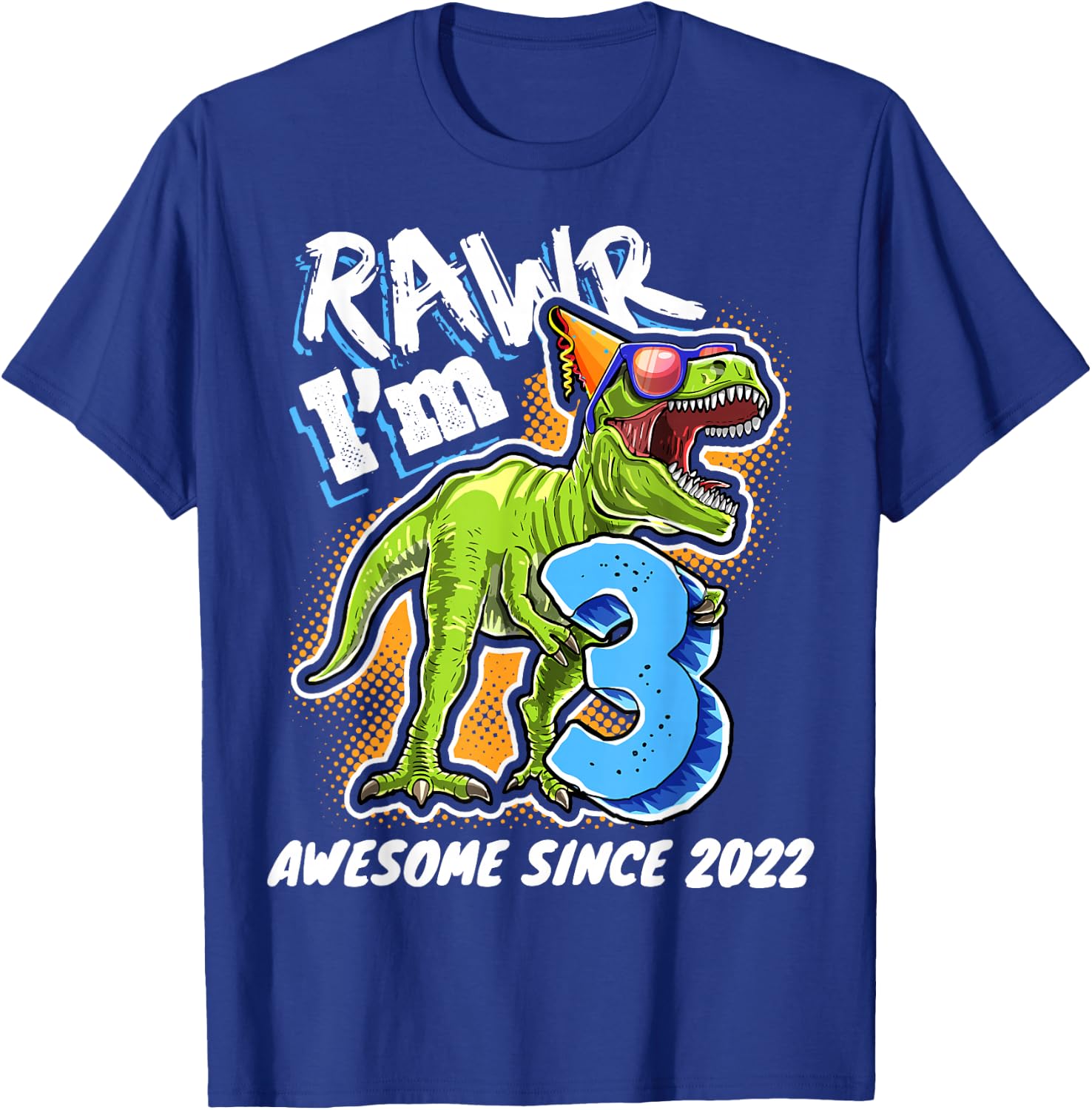 3rd Birthday T Rex Dinosaur Party Boys Rawr I'm 3 T-Shirt - T-Shirt | Royal
