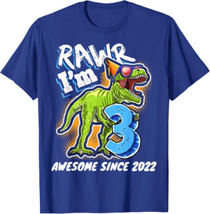 3rd Birthday T Rex Dinosaur Party Boys Rawr I'm 3 T-Shirt - T-Shirt | Royal