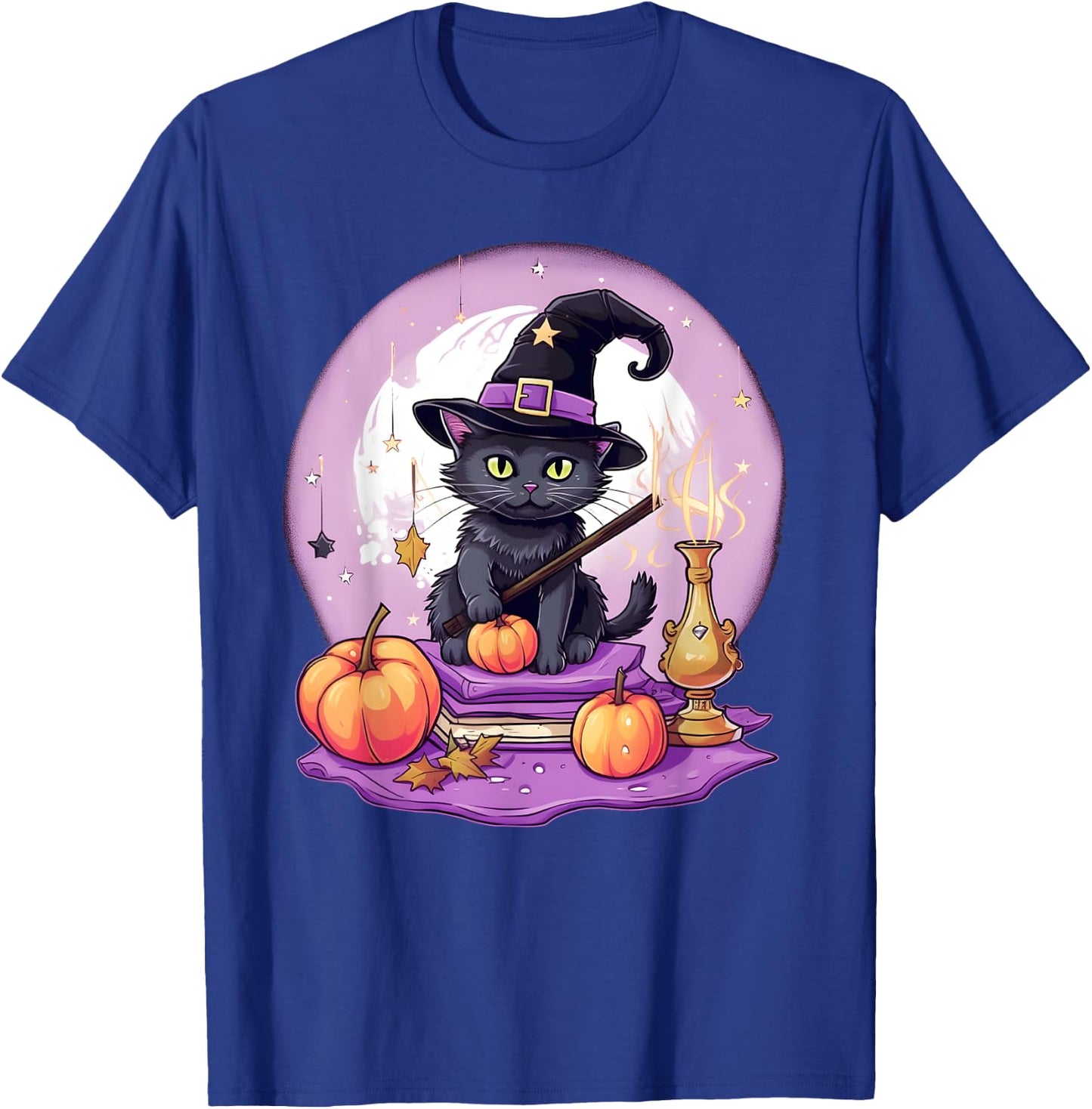 Black Cat Witch Halloween Toddler Girls Moon T-Shirt - T-Shirt | Royal