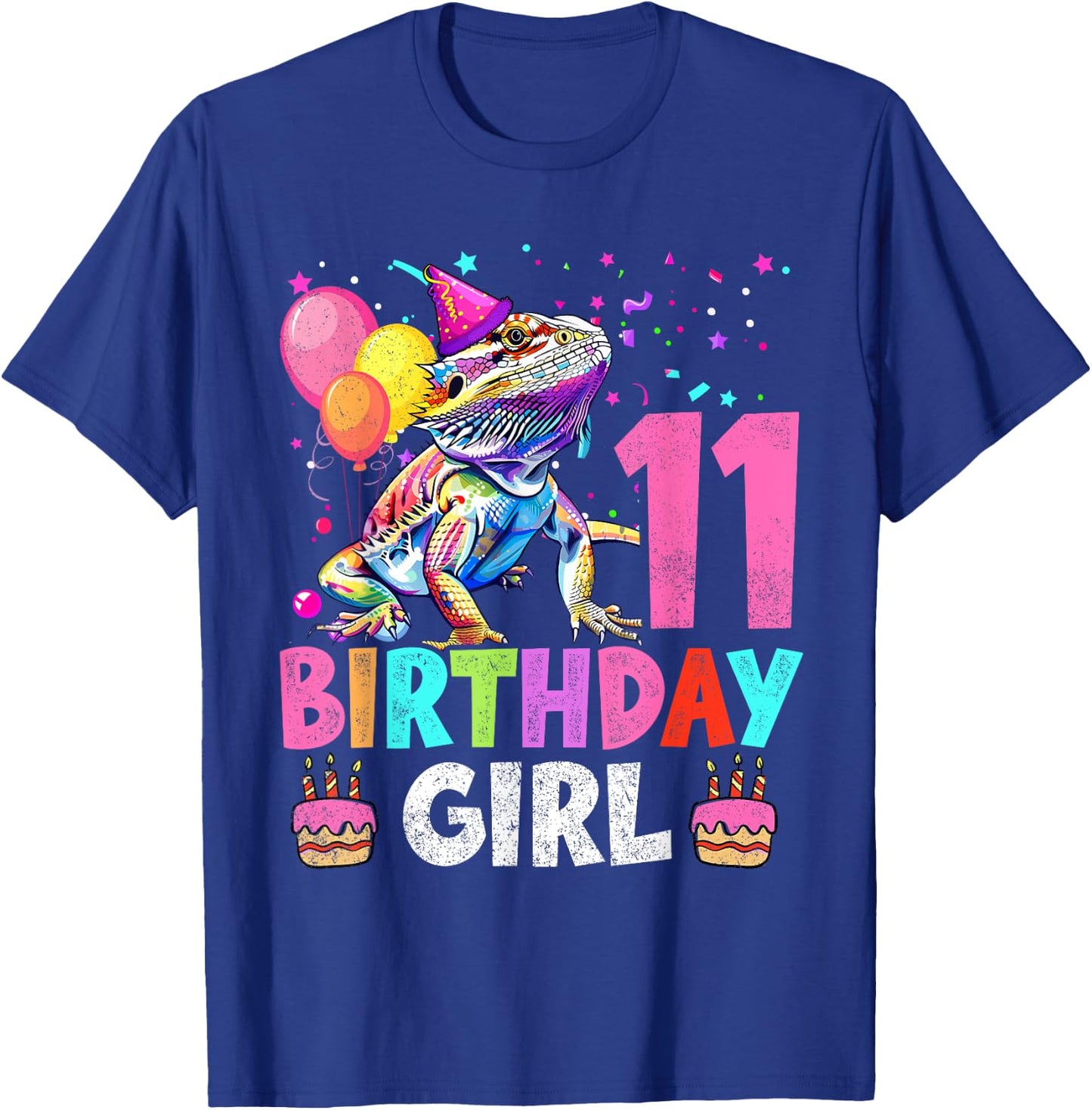 11th Birthday Girl Bearded Dragon 11 Years Old Bday Party T-Shirt - T-Shirt | Royal