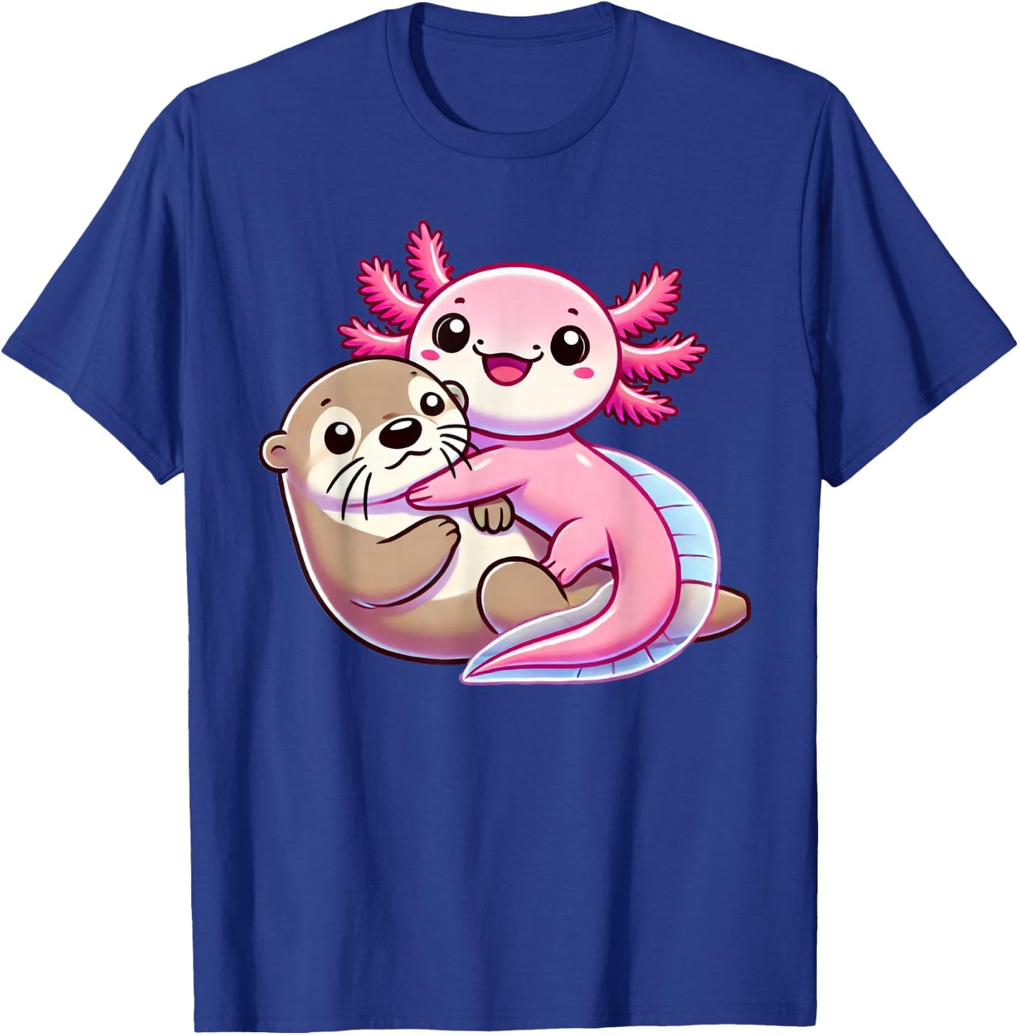 Cute Axolotl Hugging Otter T-Shirt - T-Shirt | Royal