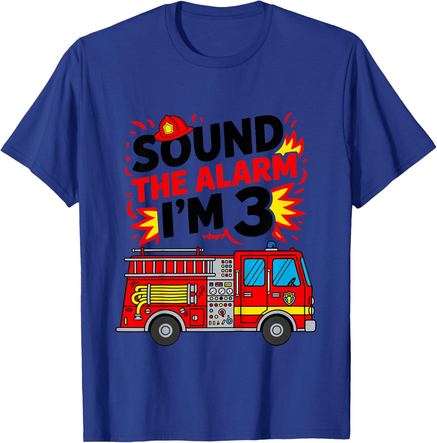 Kids Sound The Alarm I'm 3 Fire Truck 3rd Birthday Boys Kids T-Shirt - T-Shirt | Royal