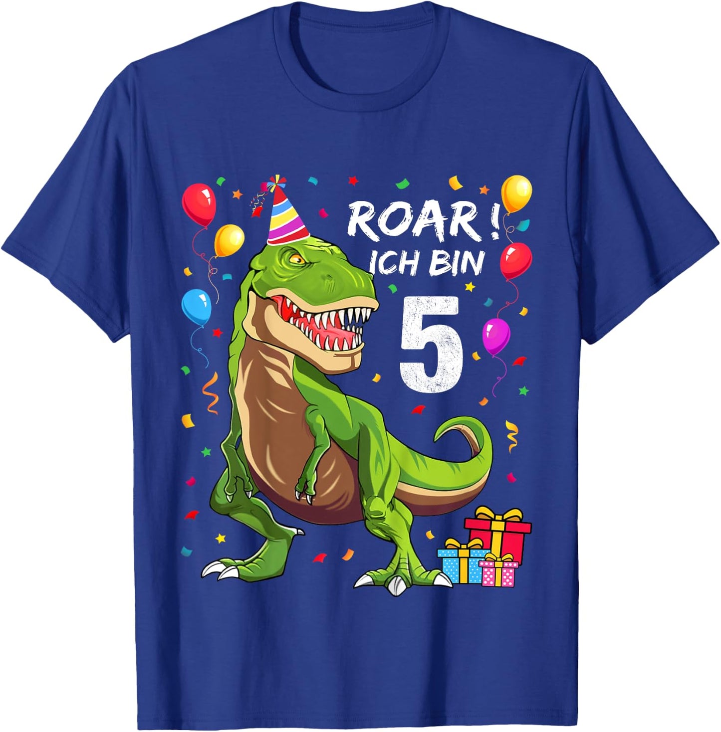 Children's Birthday Shirt 5 Years Boy Dinosaur Dino I Am 5 , black T-Shirt - T-Shirt | Royal