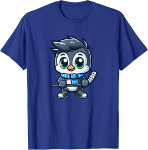 Cute Cartoon Penguin Hockey Player Ice Hockey T-Shirt - T-Shirt | Royal