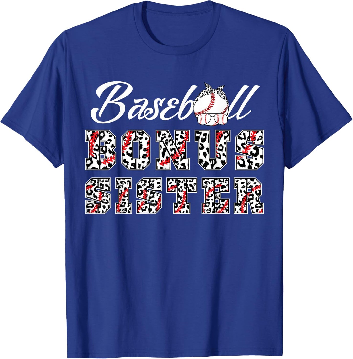 Baseball Bonus Sister Leopard Game Day Family B-Day Crew T-Shirt - T-Shirt | Royal
