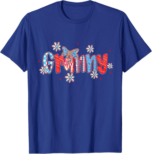 Granny Bow Leopard Flowers Funny 4th of July T-Shirt - T-Shirt | Royal