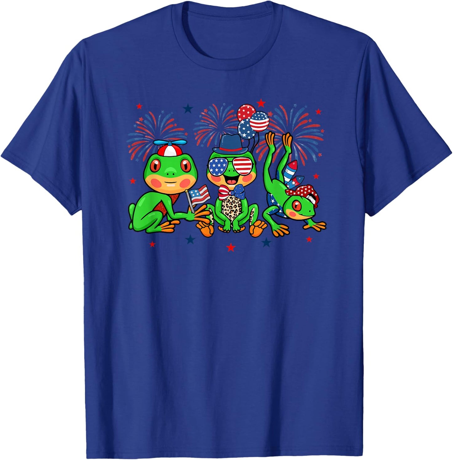 Funny Frog American Flag Leopard Fireworks 4th Of July T-Shirt - T-Shirt | Royal