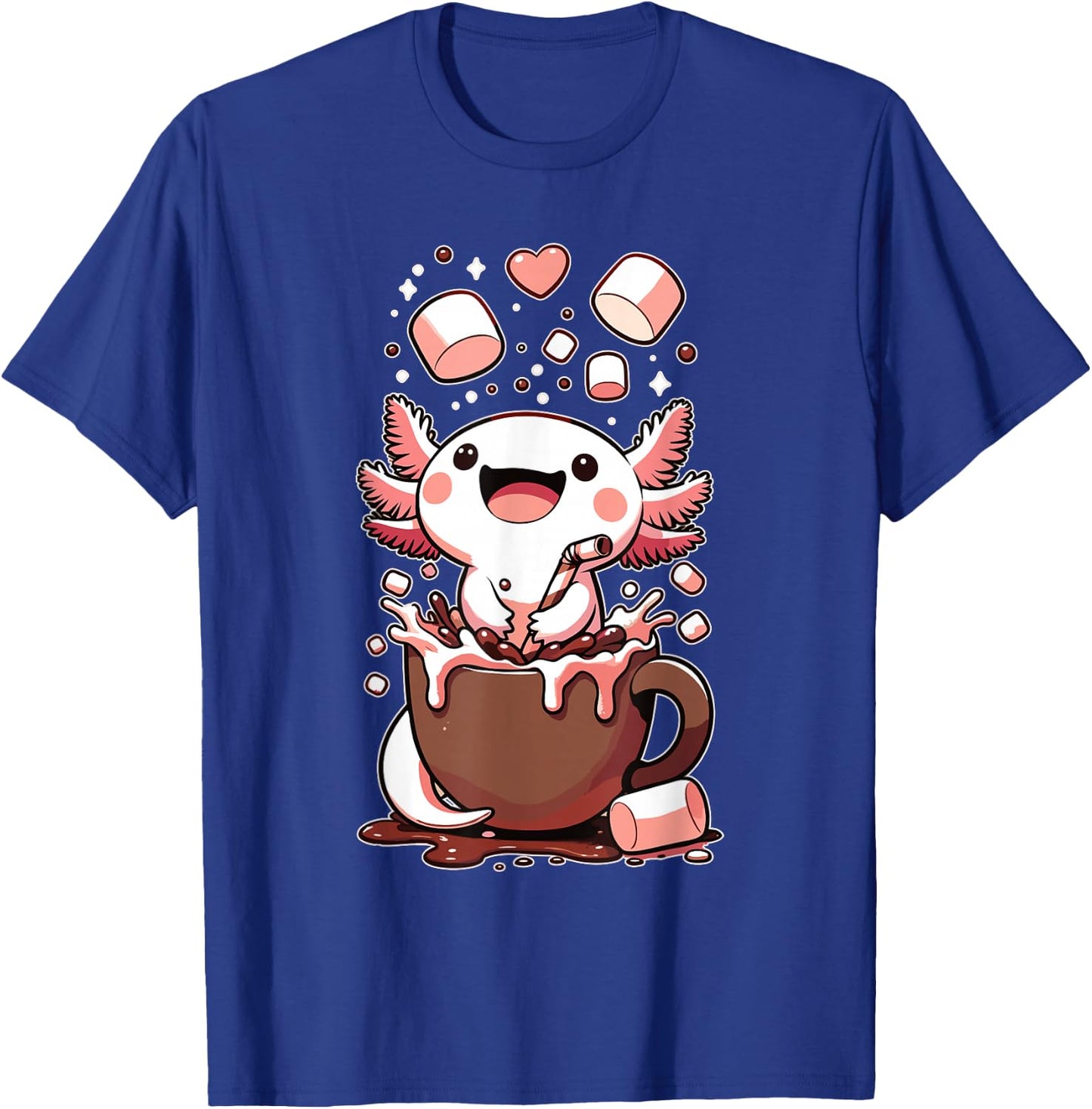 Kawaii Axolotl Hot Chocolate Marshmallow Chocolate Axolotl T-Shirt - T-Shirt | Royal