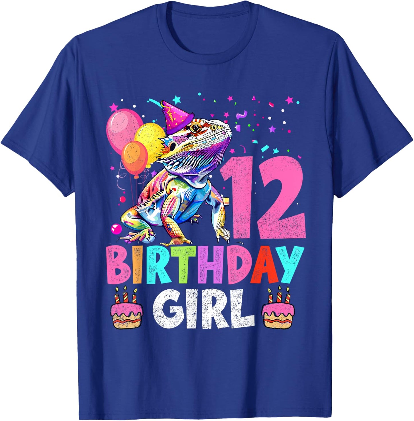 12th Birthday Girl Bearded Dragon 12 Years Old Bday Party T-Shirt - T-Shirt | Royal