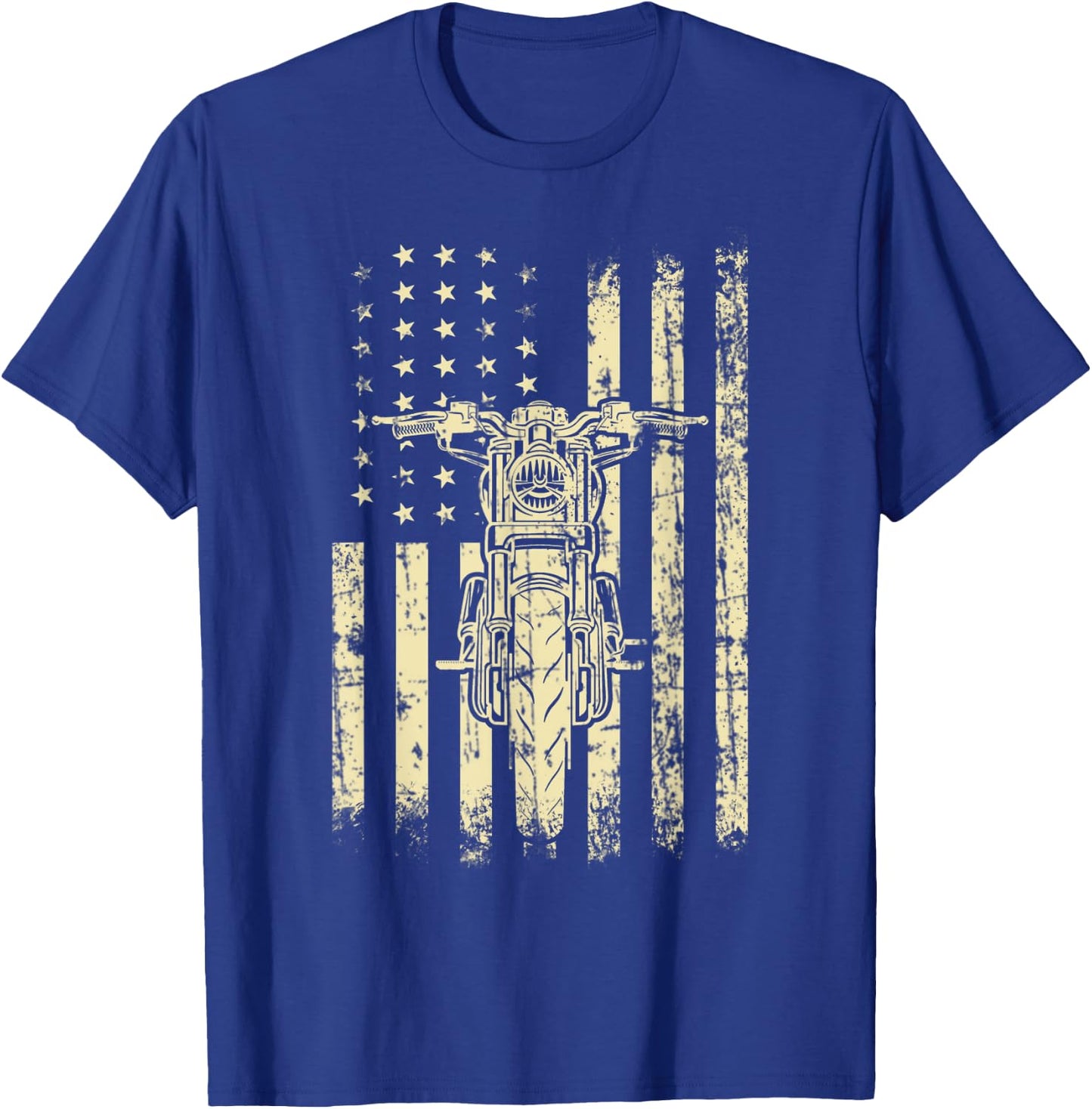 Vintage American Motorcycle American Flag Cool Biker Gift Women Kids Men T-Shirt - T-Shirt | Royal