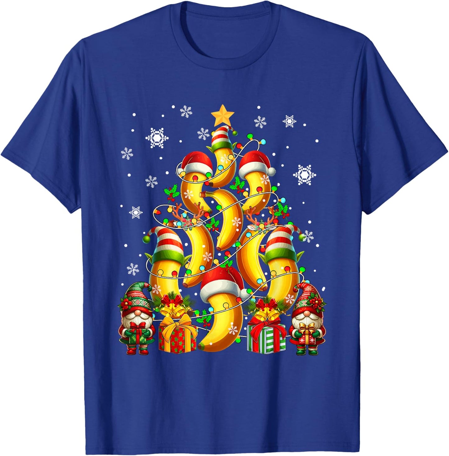 Santa Reindeer Elf Banana As Christmas Tree Vegan Fruits T-Shirt - T-Shirt | Royal