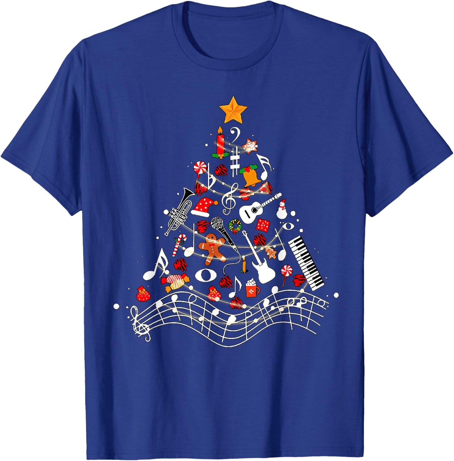 Music Notes Christmas Tree Musical Teacher Music Xmas Tree Women Kids T-Shirt - T-Shirt | Royal