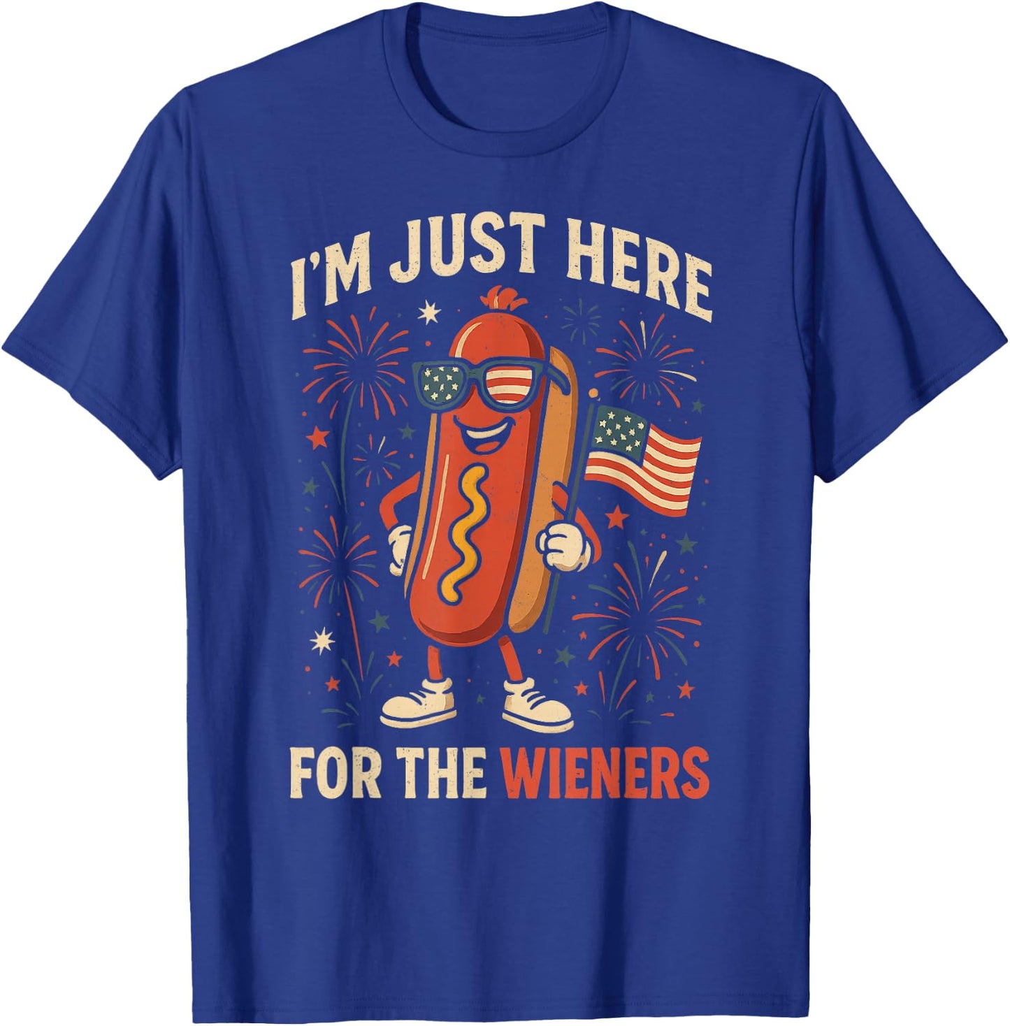 Vintage Hot Dog I'm Just Here For The Wieners 4TH of July T-Shirt - T-Shirt | Royal