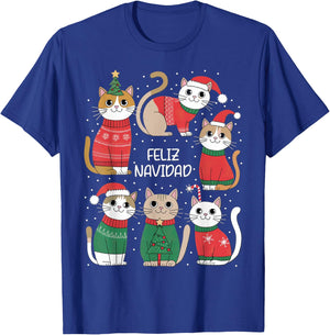 Feliz Navidad Spanish Cats Holiday Kittens , Black, S T-Shirt - T-Shirt | Royal