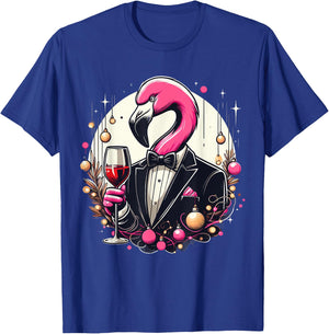 Pink Flamingo Wine Glasses With Tuxedo Costume Love Flamingo T-Shirt - T-Shirt | Royal