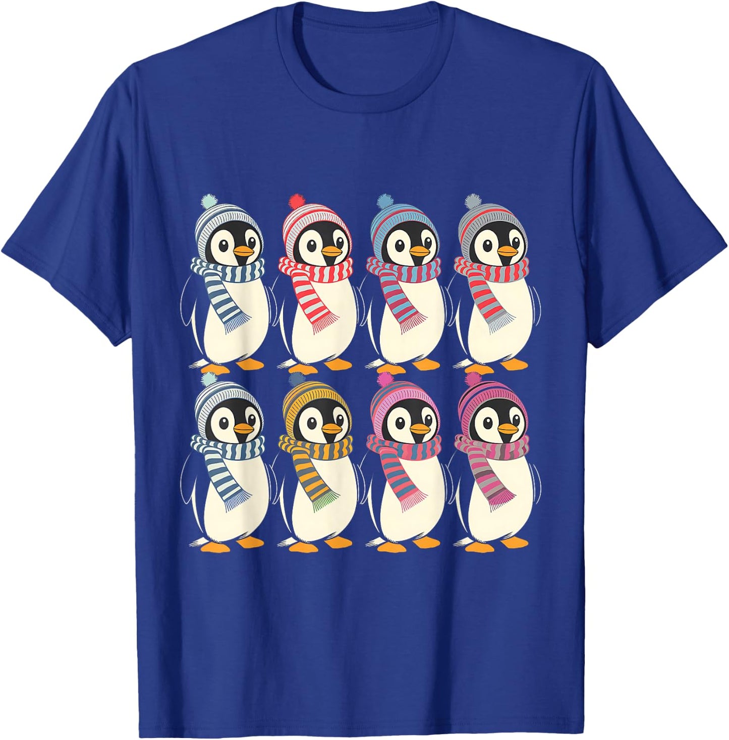 Arctic Penguins in Scarves and Hats Cute Design T-Shirt - T-Shirt | Royal