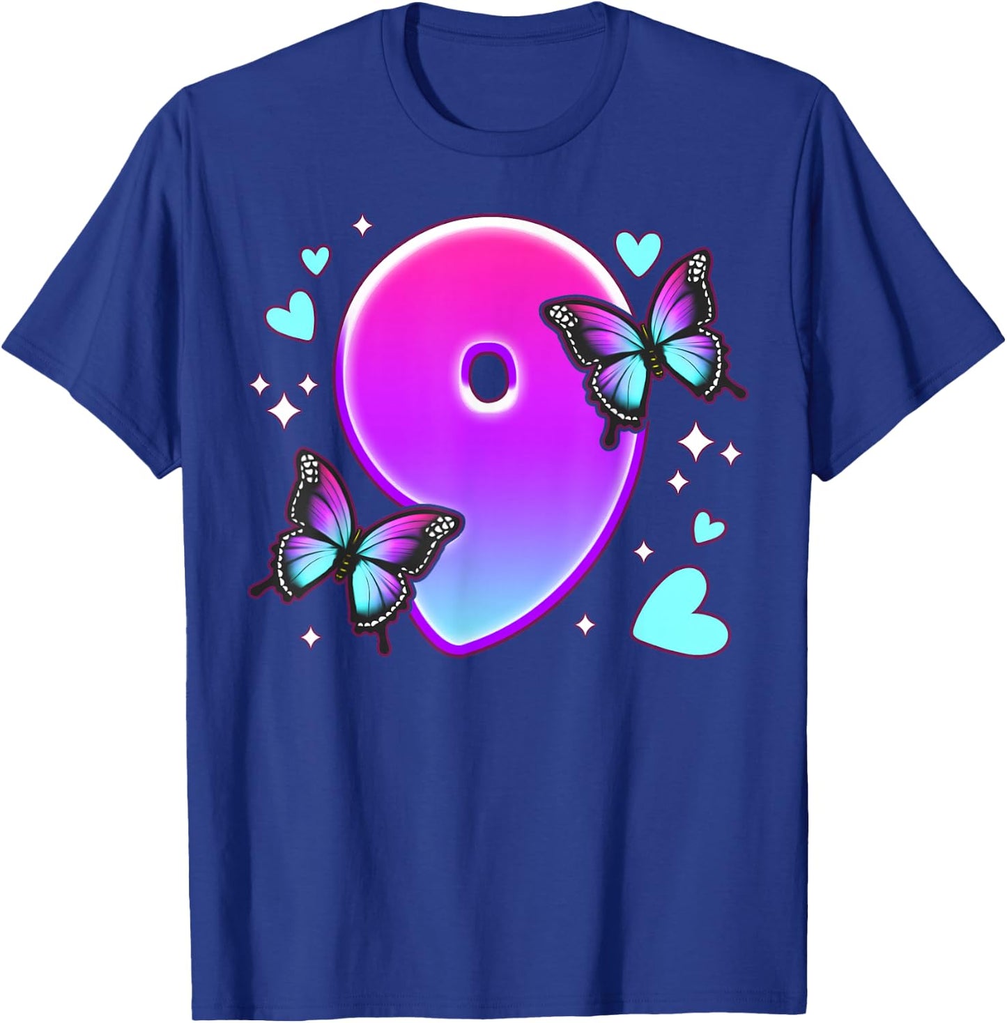 Geburtstag Mädchen 9 Jahre, Schmetterlinge und Nummer 9 T-Shirt - T-Shirt | Royal