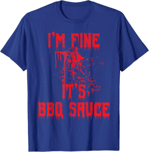 Blood Splatter - I'm Fine BBQ Sauce Funny Halloween Zombie T-Shirt - T-Shirt | Royal
