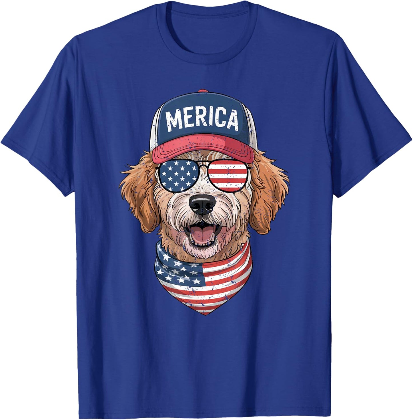 Goldendoodle 4th of July US American Flag Dog Patriotic Men Women Kids T-Shirt - T-Shirt | Royal