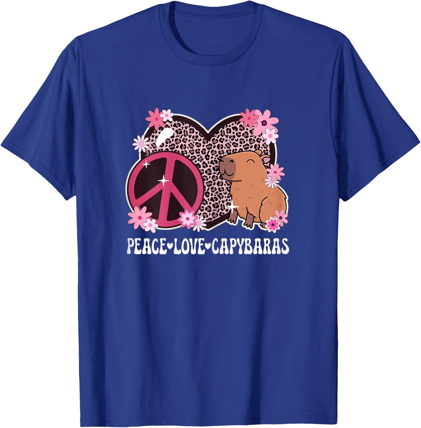 Peace Love Capybaras Leopard Print Women Cute Capybara Lover T-Shirt - T-Shirt | Royal
