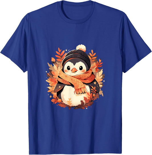 Fall Vibes Autumn Season Penguin Animal Kids Black Small T-Shirt - T-Shirt | Royal