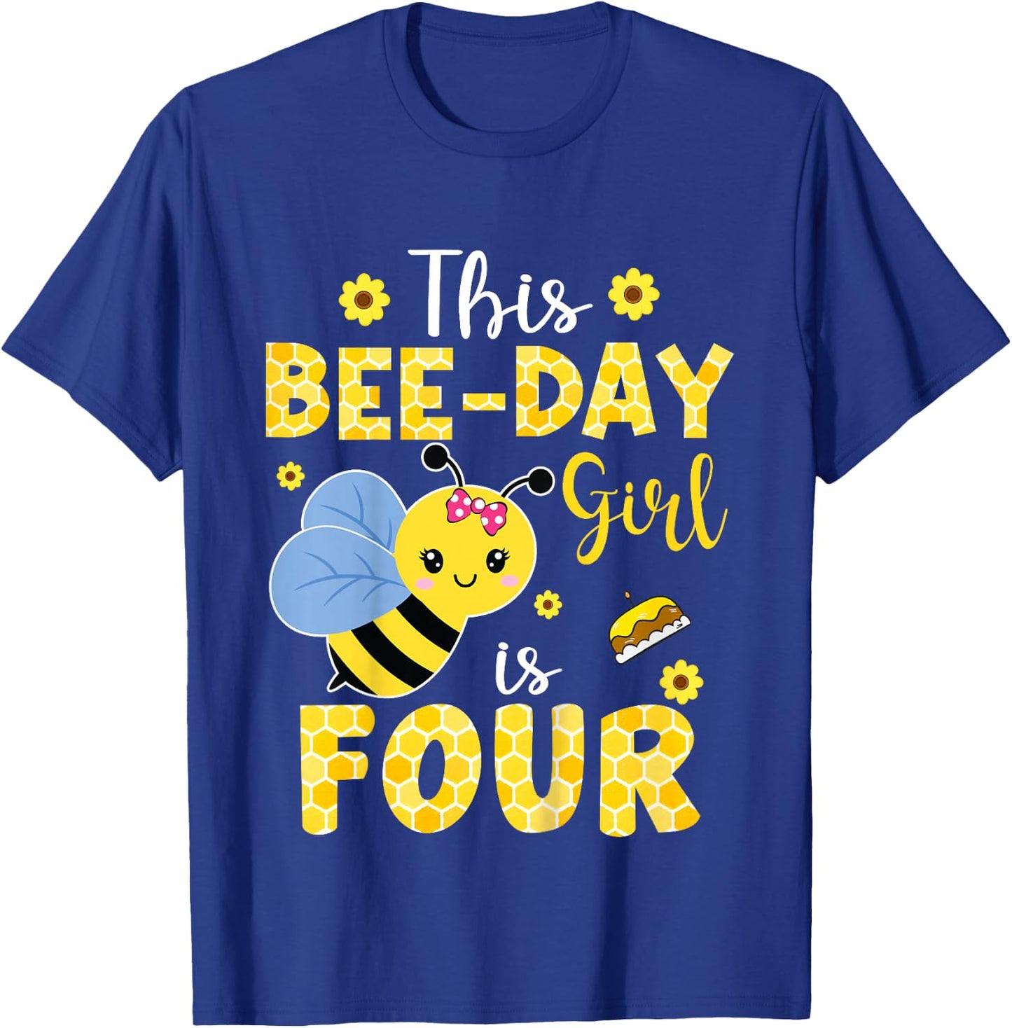 This Bee-Day Girl Is Four 4 Years Old 4th Birthday Kids T-Shirt - T-Shirt | Royal