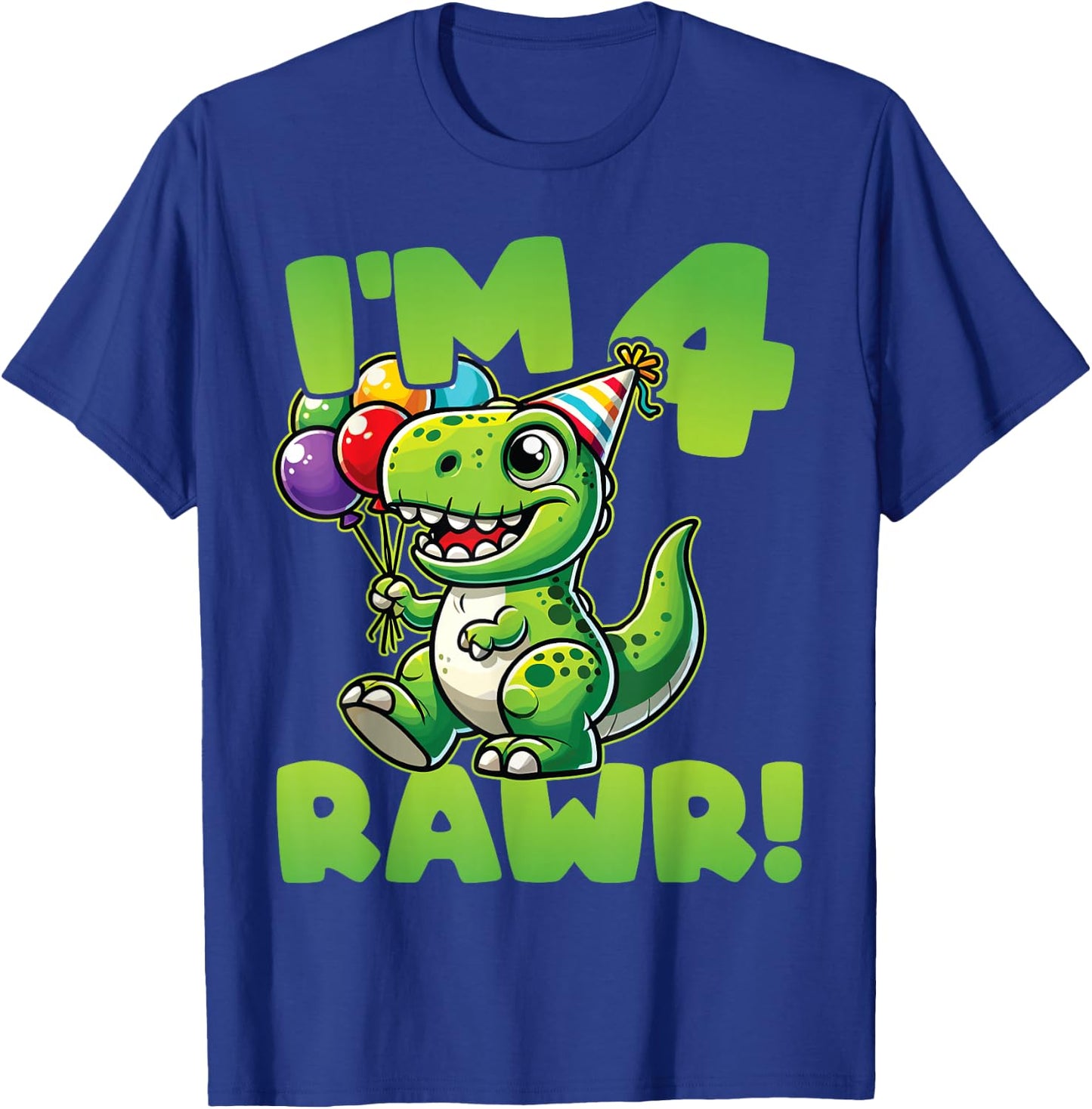 Dinosaur 4th Birthday I'm Four Rawr Cute T-Rex Party T-Shirt - T-Shirt | Royal