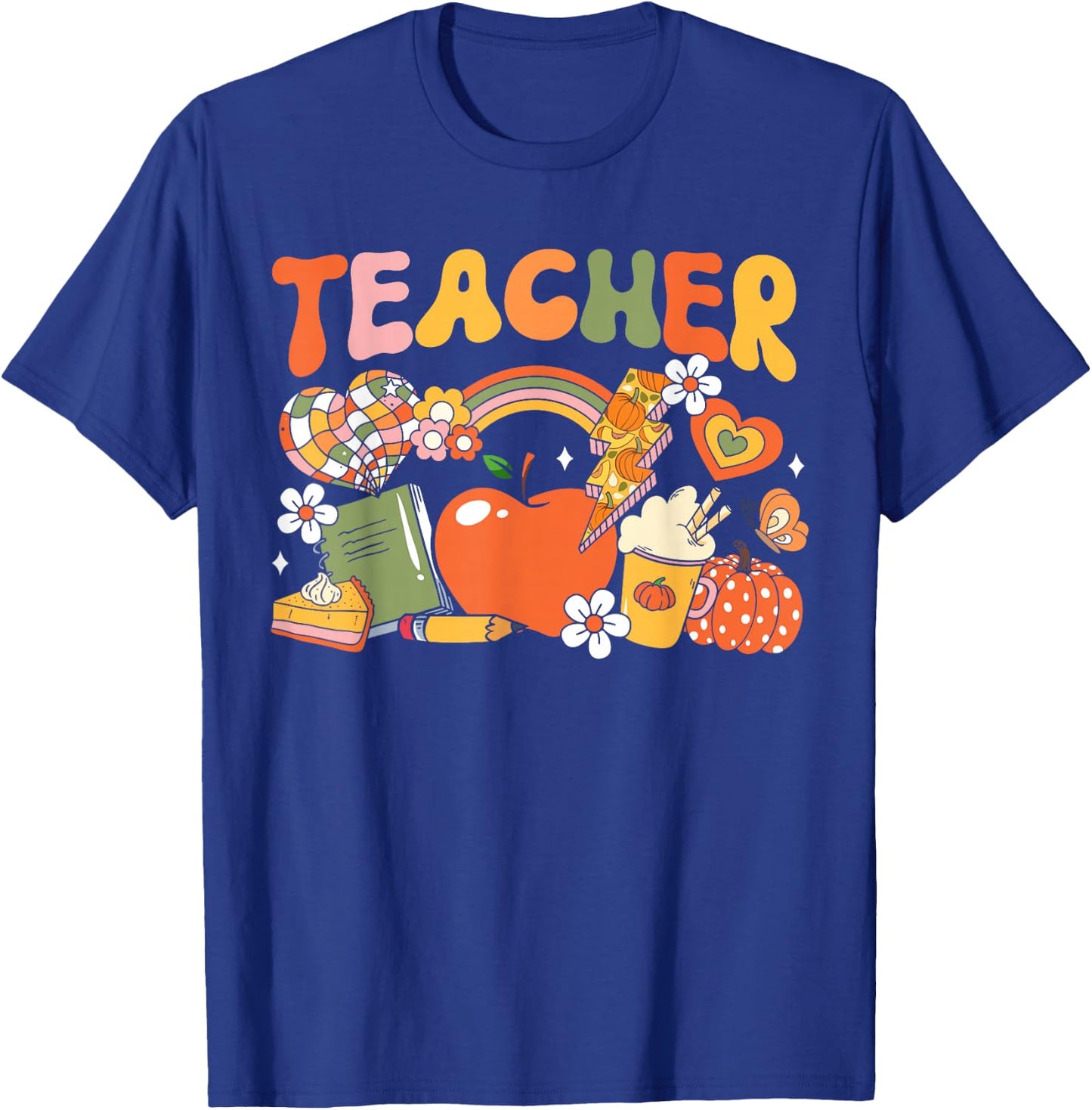 Teacher Fall Autumn Pumpkin Thanksgiving Thankful Teacher Men Women Kids T-Shirt - T-Shirt | Royal