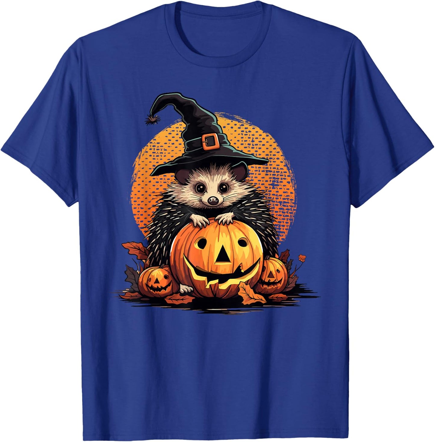 Hedgehog Halloween Pumpkin Funny Hedgehog Witch Graphic T-Shirt - T-Shirt | Royal