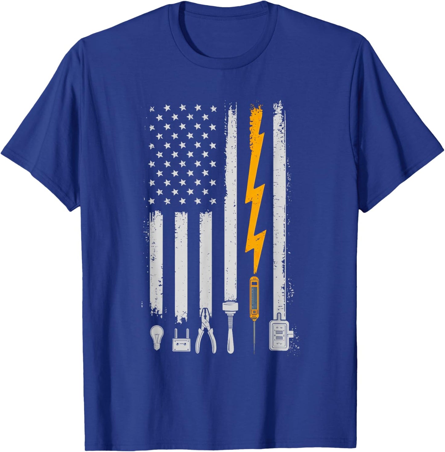 Vintage Electrician USA Flag Tools Engineer Lineman T-Shirt - T-Shirt | Royal