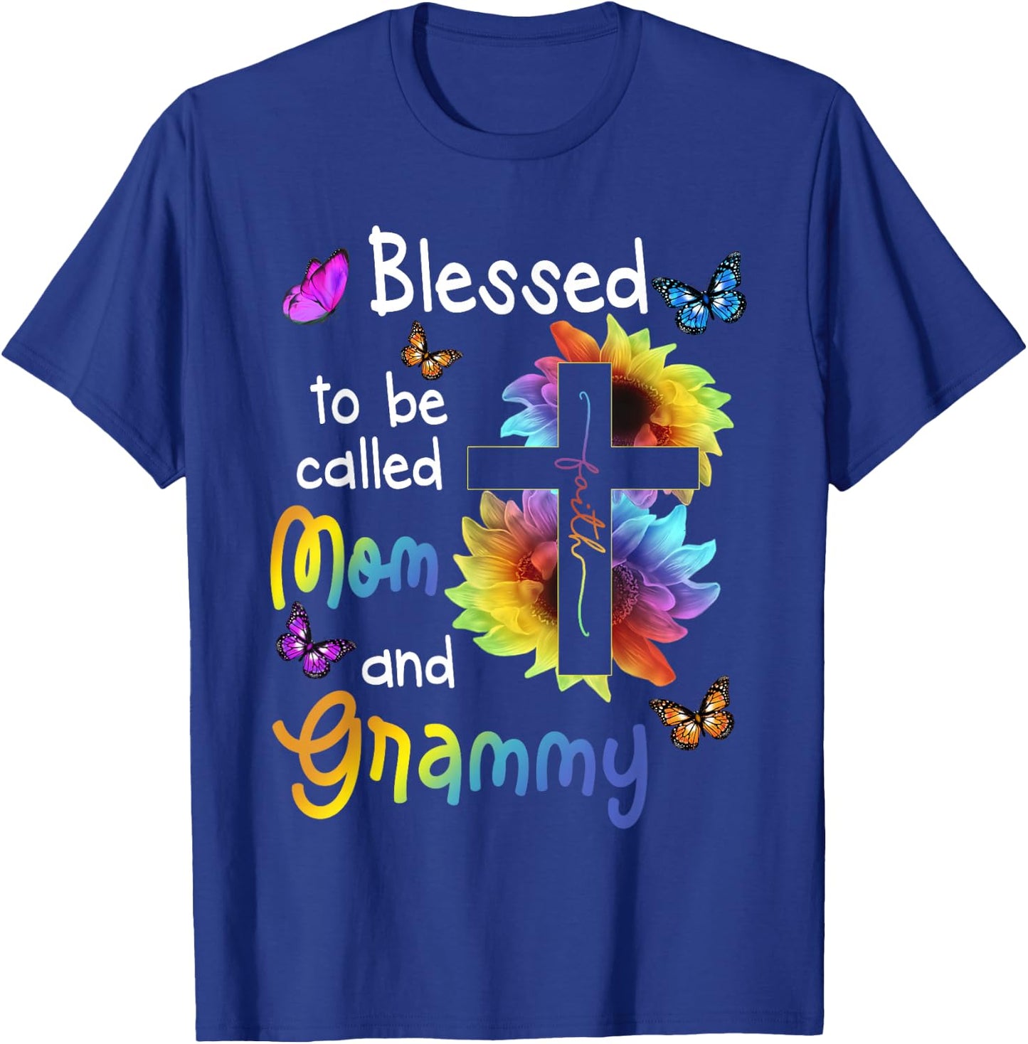 Blessed To Be Called Mom And Grammy Christian Cross T-Shirt - T-Shirt | Royal