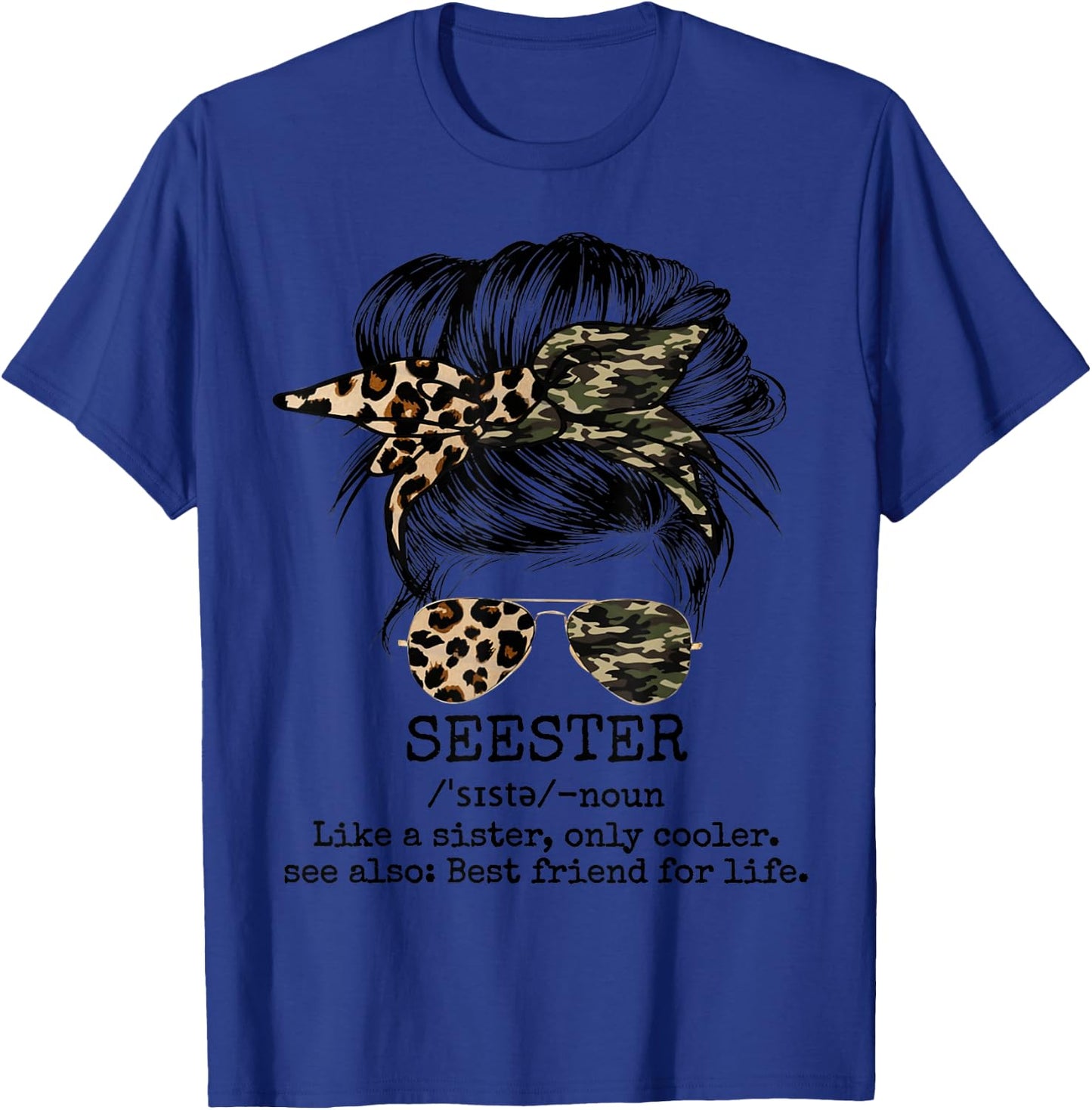 Seester Definition Messy Bun Camo Cheetah T-Shirt - T-Shirt | Royal
