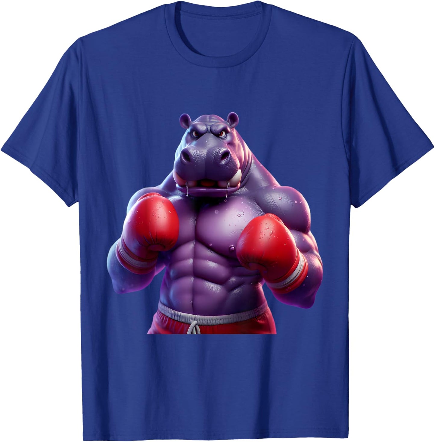 Boxing Hippo Hippopotamus Boxer Kickboxer MMA Fighter Combat T-Shirt - T-Shirt | Royal