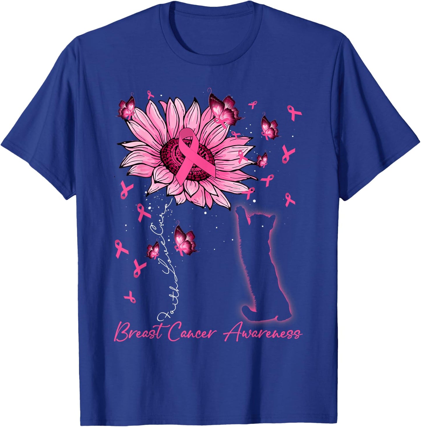 Faith Love Cure Breast Cancer Black Cat & Sunflower Women T-Shirt - T-Shirt | Royal