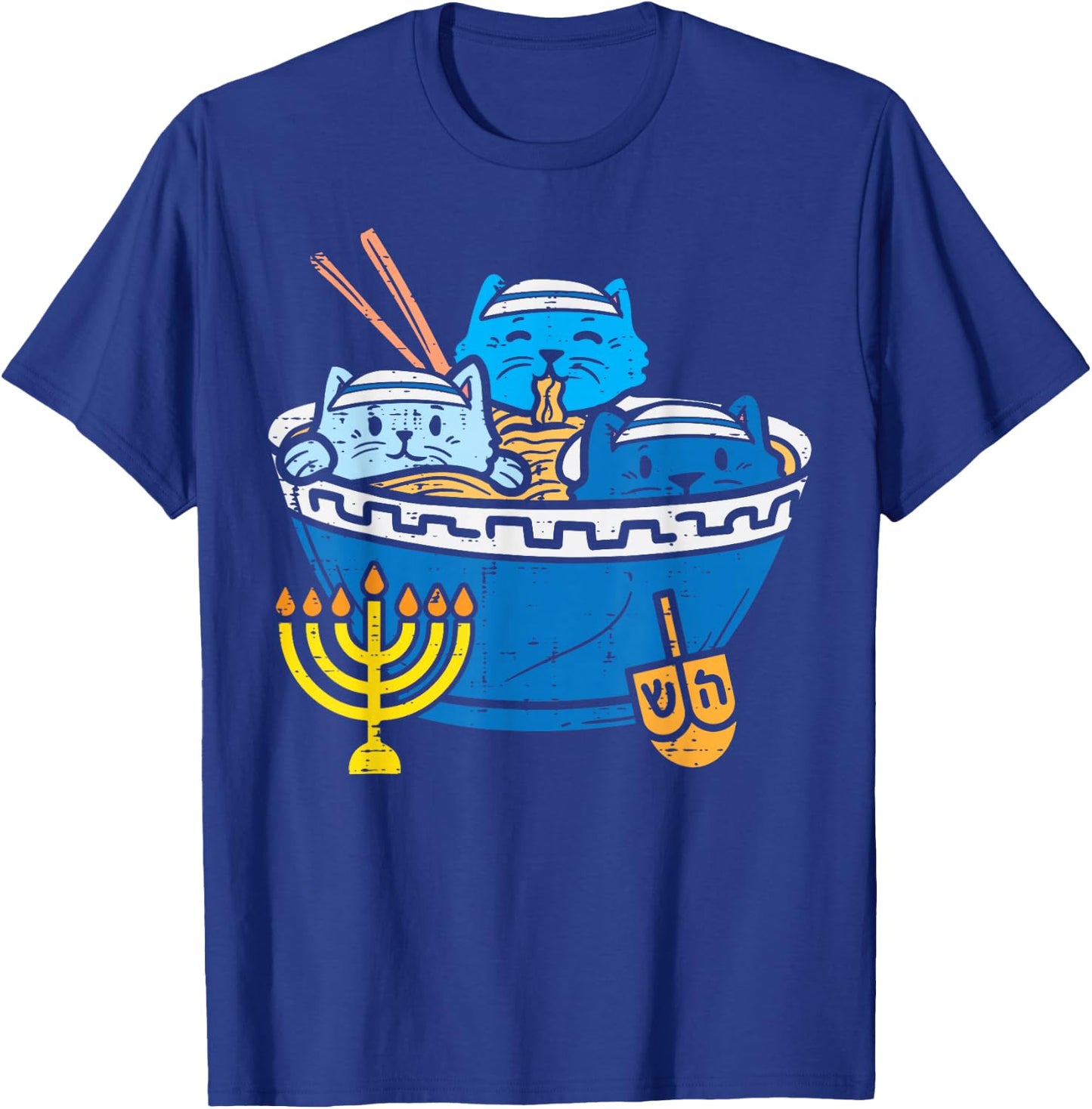 Jewish Cats Ramen Kitten Anime Hanukkah Pajamas Chanukah PJs T-Shirt - T-Shirt | Royal