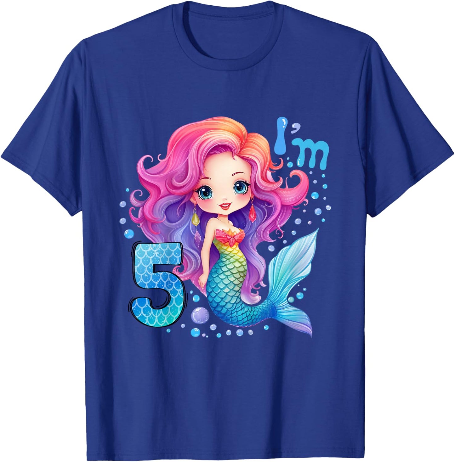 Kids 5 Year Old Girl 5th Birthday Outfit Gifts Girls Cute Mermaid T-Shirt - T-Shirt | Royal