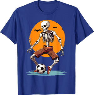 Spooky Skeleton Playing Soccer, Halloween Costume Boys Girls T-Shirt - T-Shirt | Royal