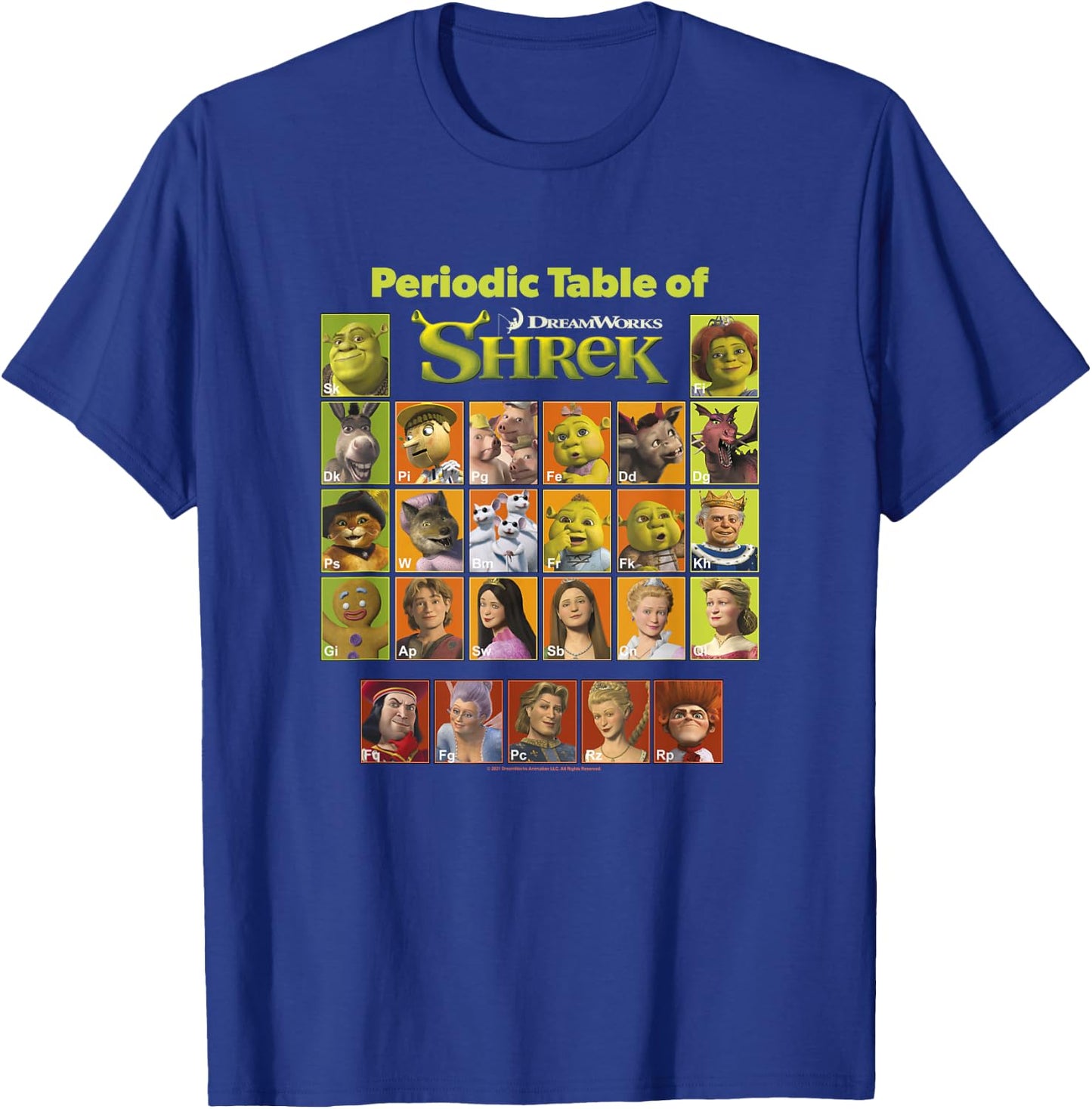 Shrek Periodic Table of Shrek Characters T-Shirt - T-Shirt | Royal