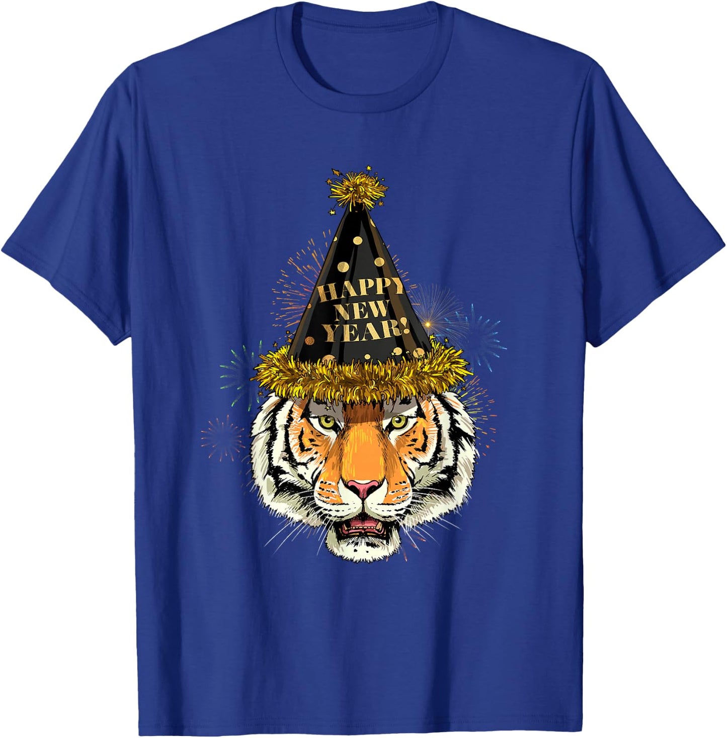Tiger New Year Shirt 2024 Happy New Years Eve NYE Fireworks T-Shirt - T-Shirt | Royal