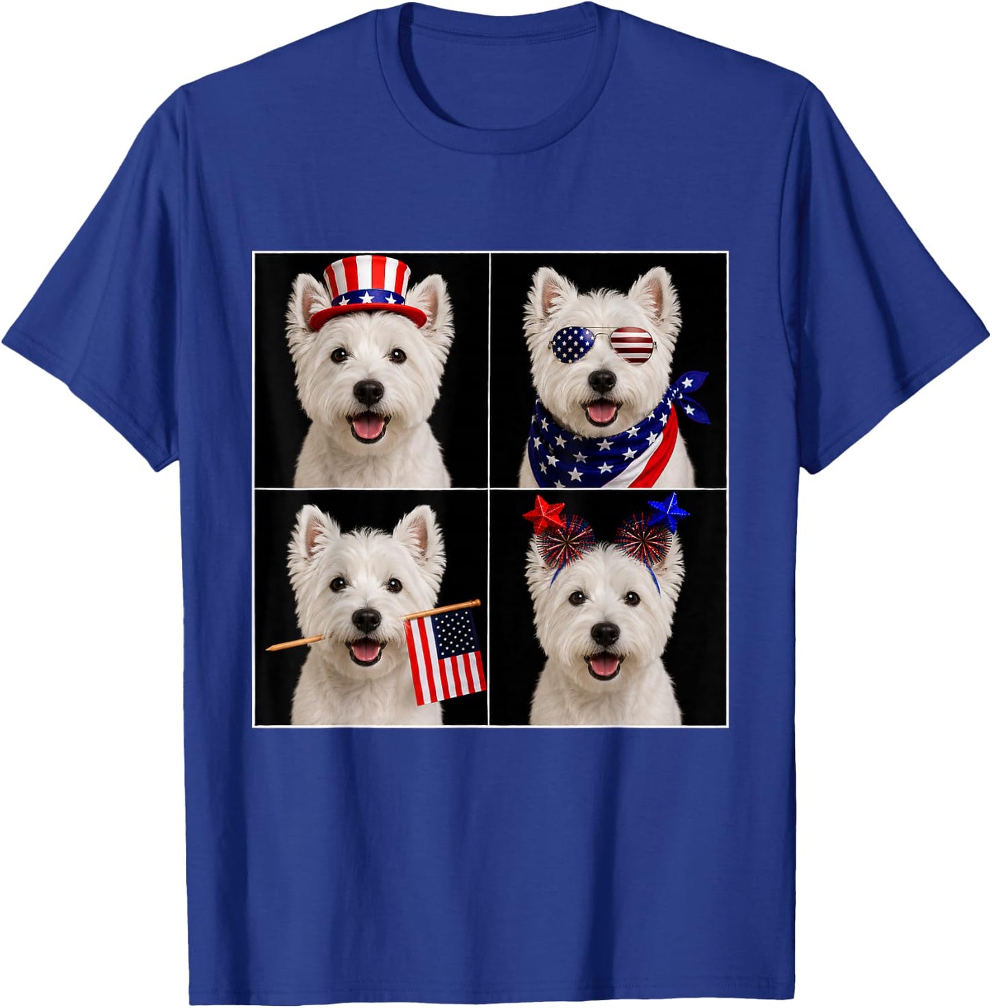 West Highland Terrier 4th of July Westie Dog USA Photobooth T-Shirt - T-Shirt | Royal