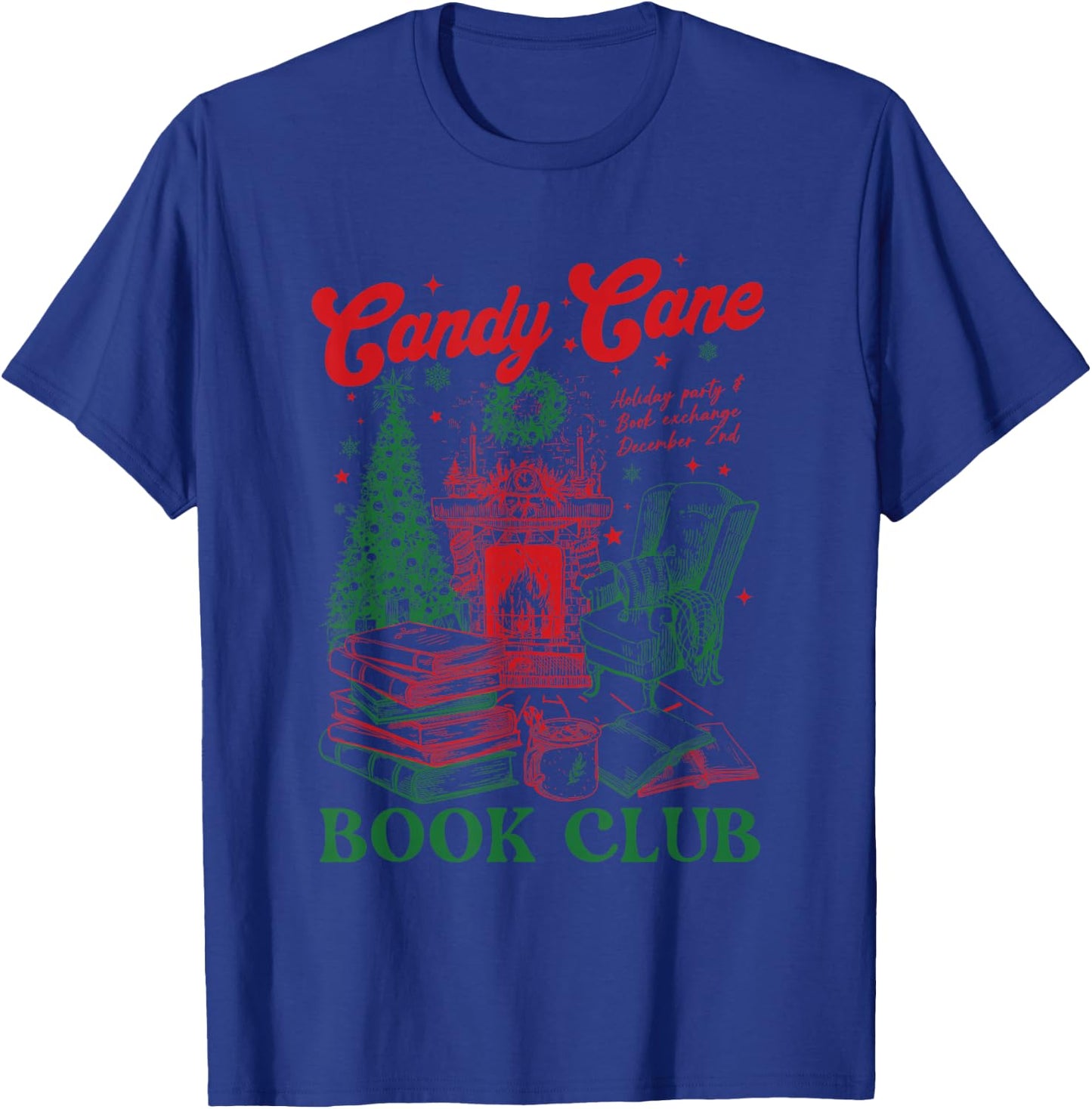 Bookish Christmas Candy Cane Book Club Book Love Winter T-Shirt - T-Shirt | Royal