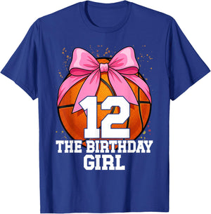 12th Birthday Girl Basketball Ball Coquette Pink 11 Eleven T-Shirt - T-Shirt | Royal