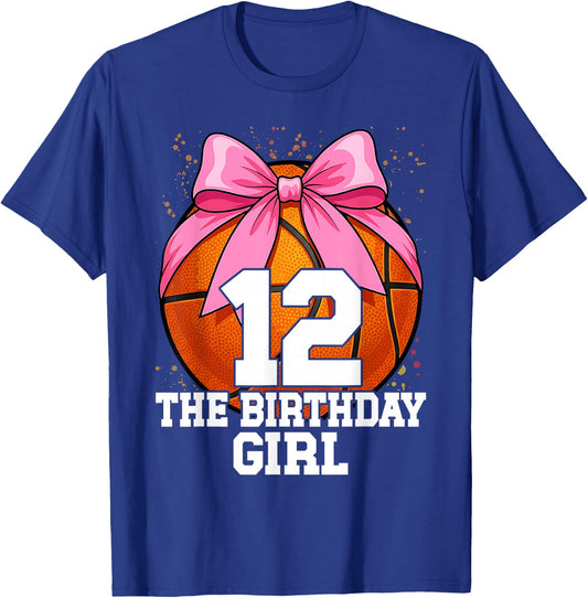 12th Birthday Girl Basketball Ball Coquette Pink 11 Eleven T-Shirt - T-Shirt | Royal