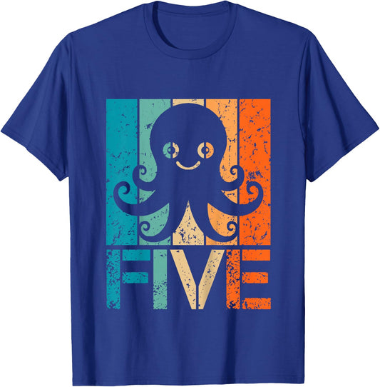 Funny 5th Octopus Birthday 5 Year Old Birthday Octopus T-Shirt - T-Shirt | Royal