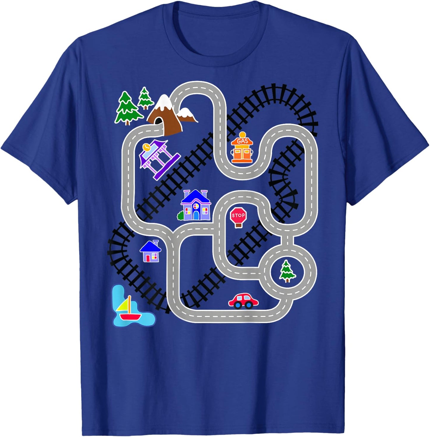 Novelty Gifts for Fathers Day, Car & Train Playmat Rug T-Shirt - T-Shirt | Royal