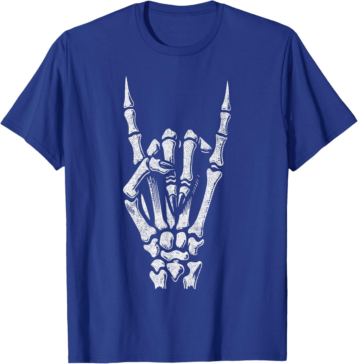 Skeleton Hand Rock Sign Gothic Devil Horns Graphic Halloween T-Shirt - T-Shirt | Royal
