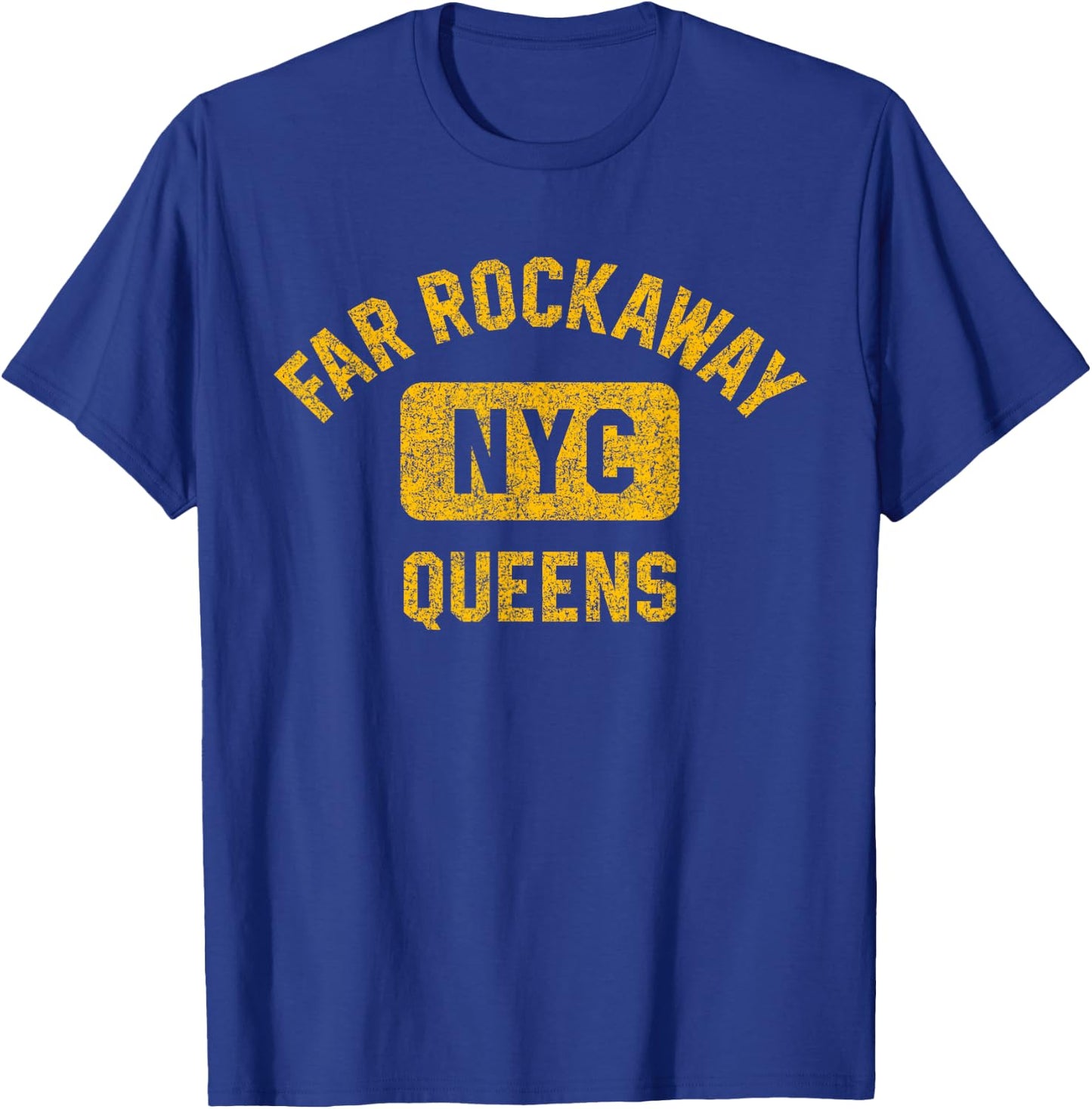 Far Rockaway Queens NYC Gym Style Distressed Amber Print T-Shirt - T-Shirt | Royal