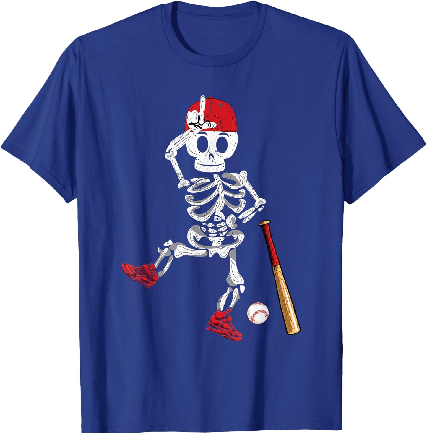 Baseball Skeleton Halloween Funny Skeleton Baseball Playing T-Shirt - T-Shirt | Royal