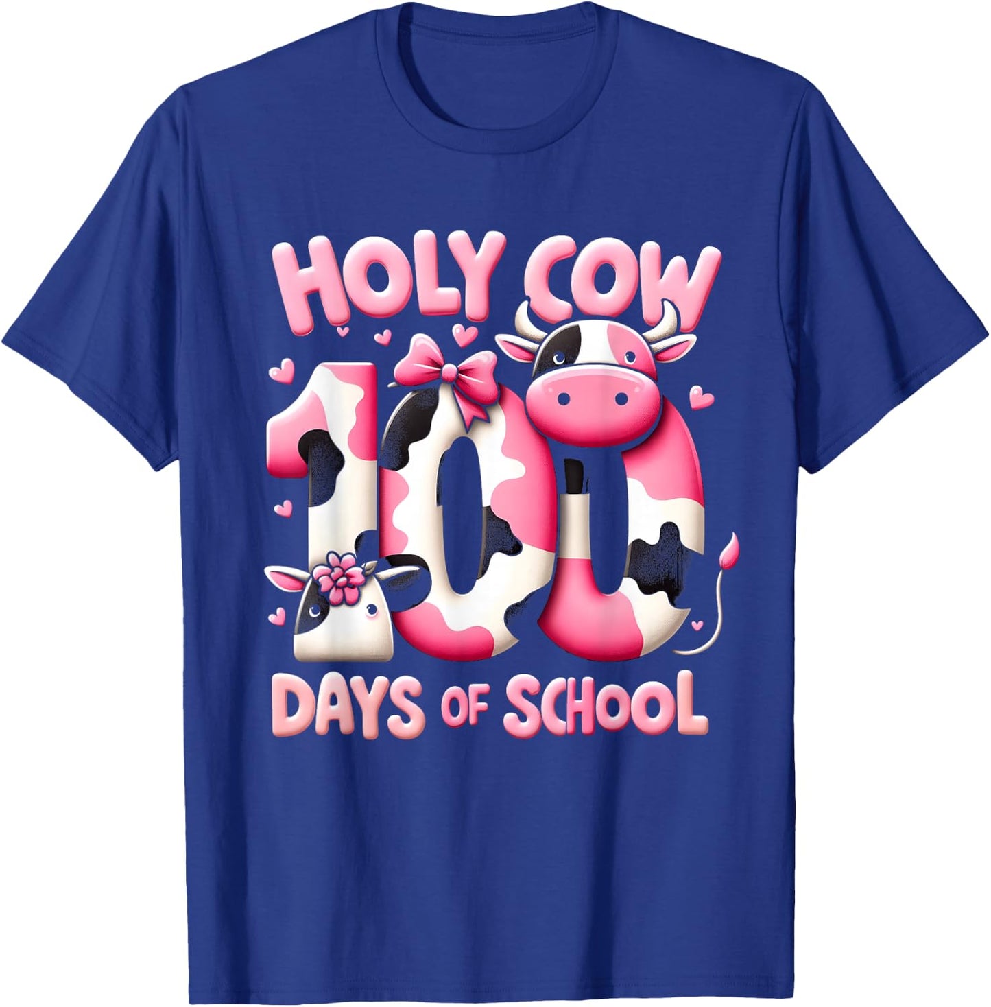 100th Day of School Pink Cow 100 Days of School Girl Teacher T-Shirt - T-Shirt | Royal
